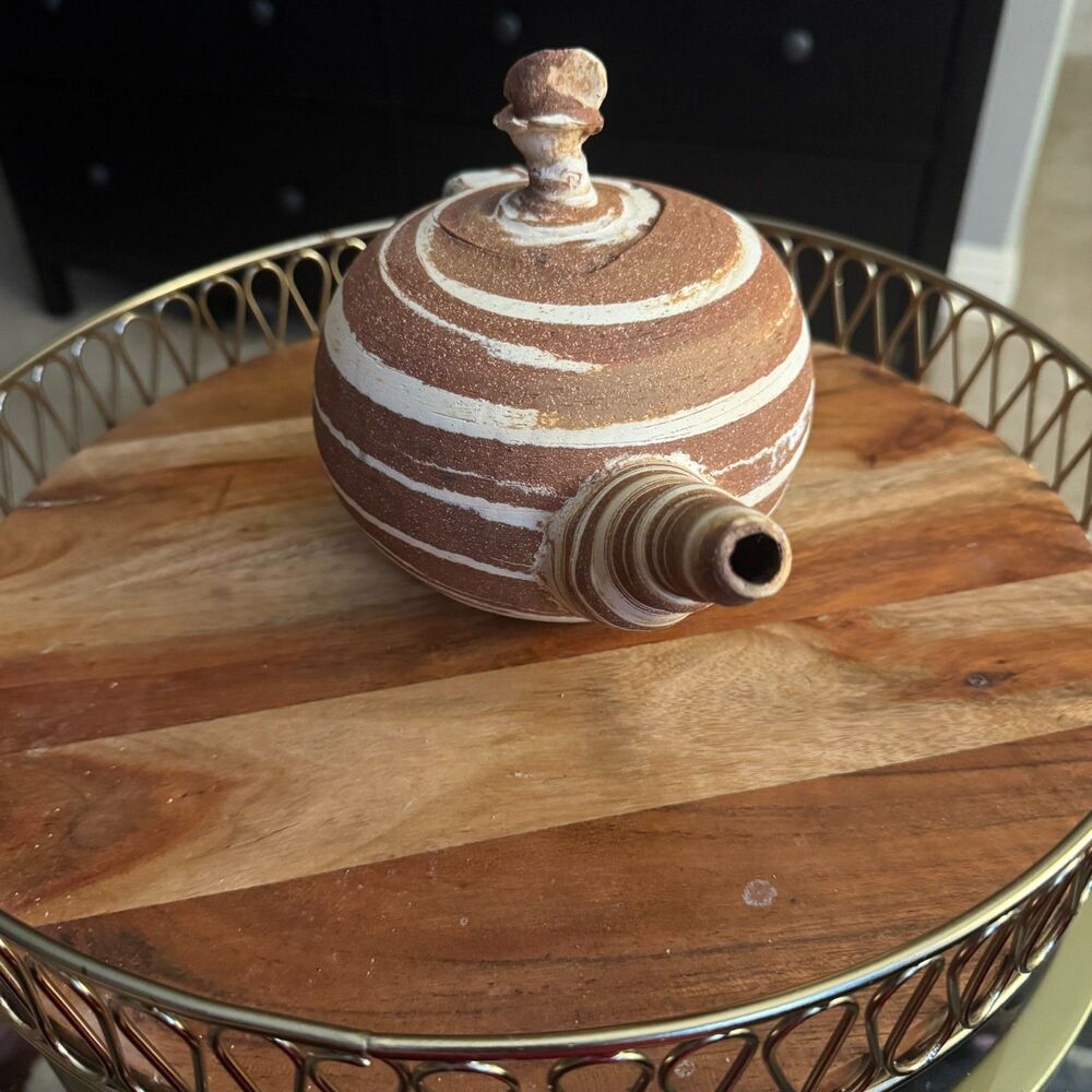 Vintage 2010 Studio Pottery Teapot -Signed USA Agateware / Nerikomi Marbled Clay